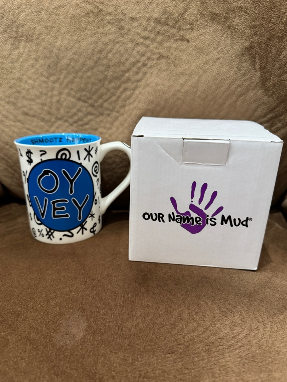 Our Name Is Mud "Oy Vey" Blue Accent Ceramic Mug